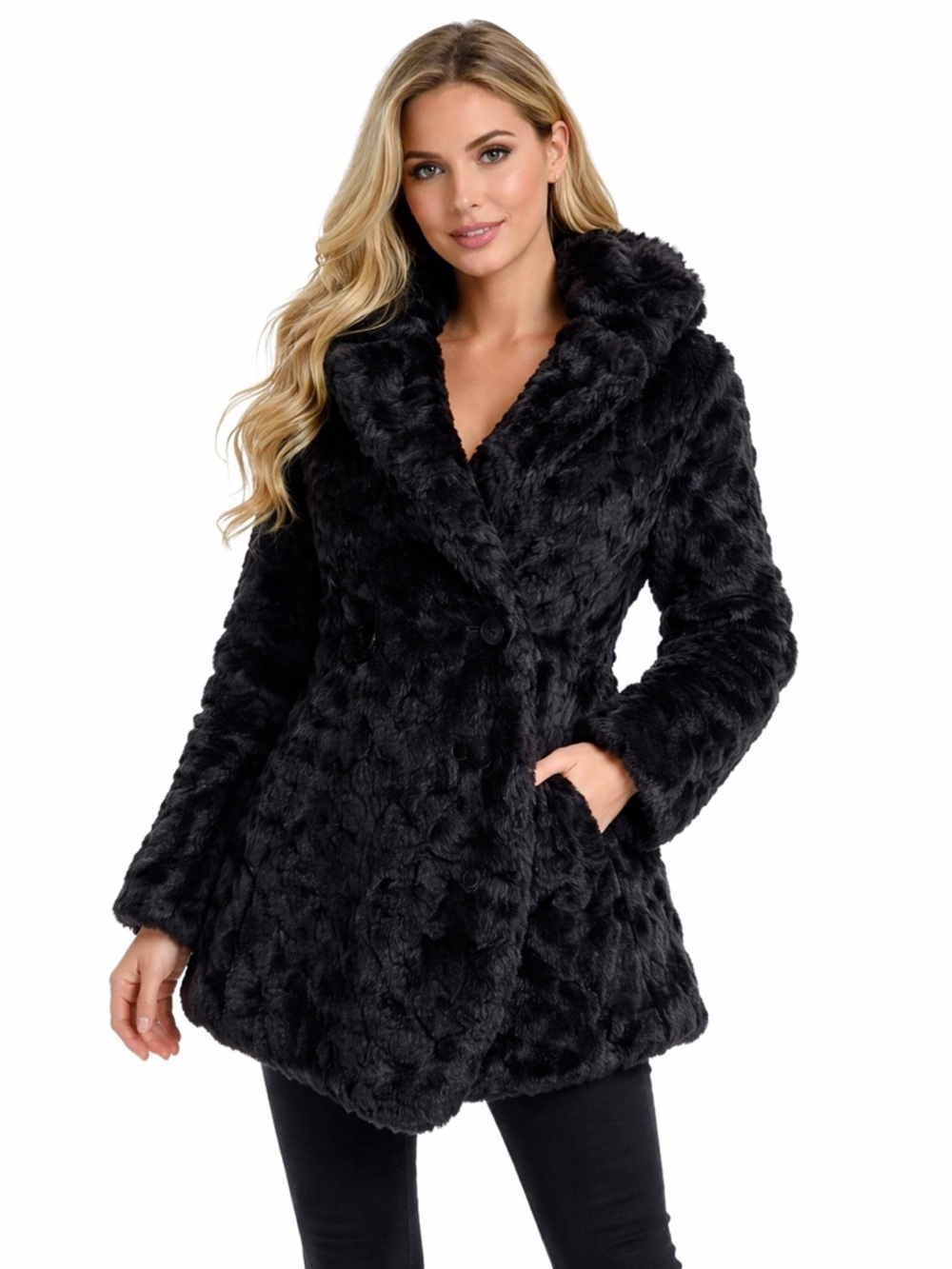 STEVE MADDEN BLACK FAUX FUR COAT